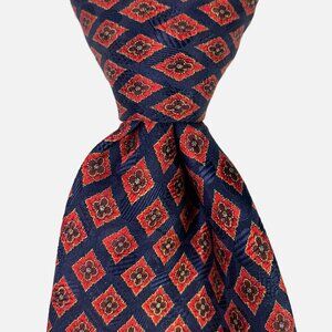 Stefano Ricci Necktie Tie XL Black Red Silk Italy Geometric Foulard Floral